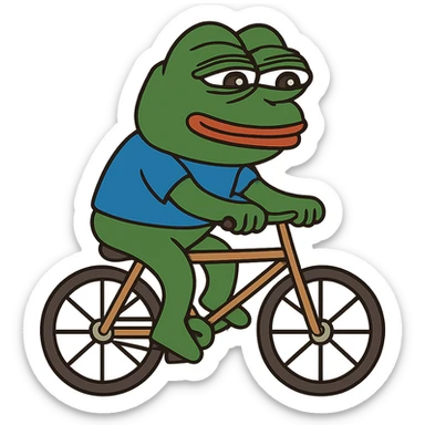 create a pepe riding bike, white background sticker