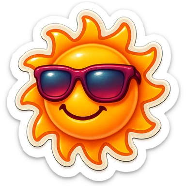 a smiling sun with sunglasses, retro sticker style sticker