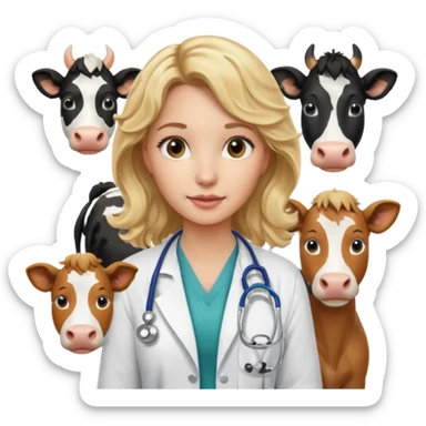 Joven mujer, de cabello rubio con ondas, veterinaria de perros, vacas y caballos sticker