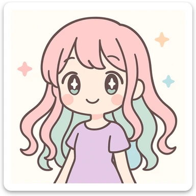 anime girl, elegant, flowing hair, sparkling eyes, pastel background, delicate features sticker