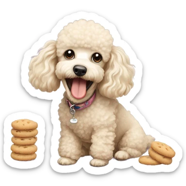 cream mini poodle eating biscuits  sticker