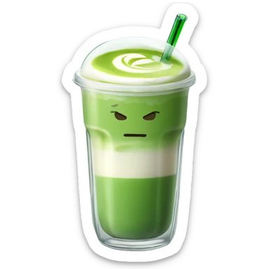 Matcha latte drink in sleek rounded glass with ice and glass straw that folds towards you sticker