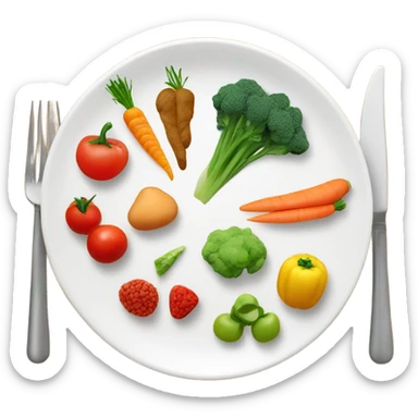 round white plate with healthy food sticker