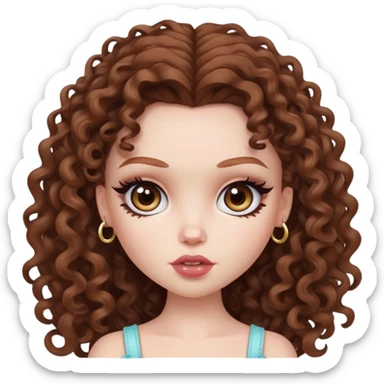 pretty bratz baddie, pale skin, brown curly hair sticker