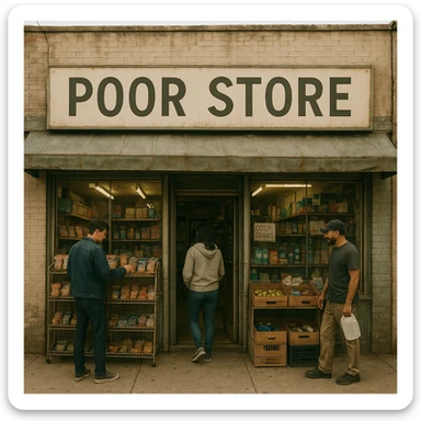 Convenience store named poor store and more sticker