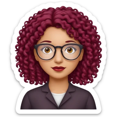 hispanic women with brown eyes and clear glasses and burgundy curly hair sticker