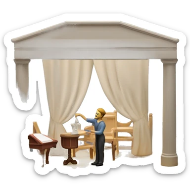 scenographer designing with a maquette model of a theatre sticker