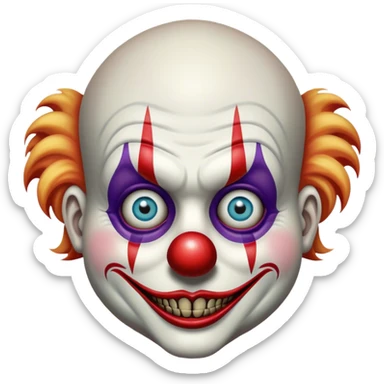 Cinematic 32k HD, Extremely detailed image of a terrifyingly creepy clown, each lash, eye, and hair is shown in stunning detail as though captured in a timeless photograph, rich textures, visually rich, so lifelike that it feels like it could leap off the page at any moment sticker