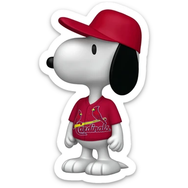 Snoopy wearing a St Louis Cardinals jersey and cap sticker