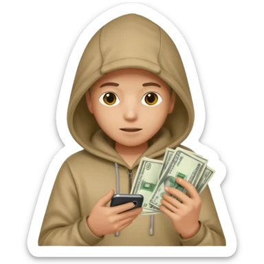 Hooded emoji on their phone making money sticker