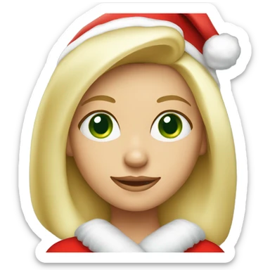 Beautiful blonde green eyed woman, wearing red santa hat sticker