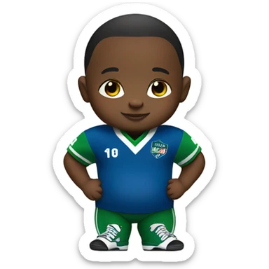 fat african american baby with black blue and green football jersey sticker