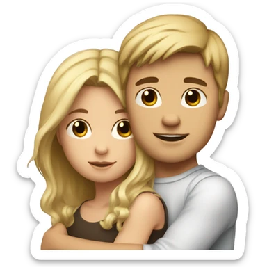 girl with brown hair hugging boy with blonde hair  sticker