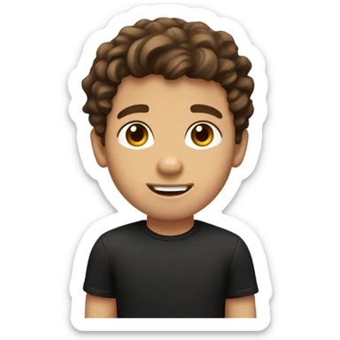  a boy with brown hair brown eyes black shirt and wave hair and low freckles sticker