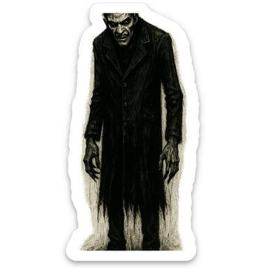 tall scary man, horror style, dark shadows, menacing expression sticker