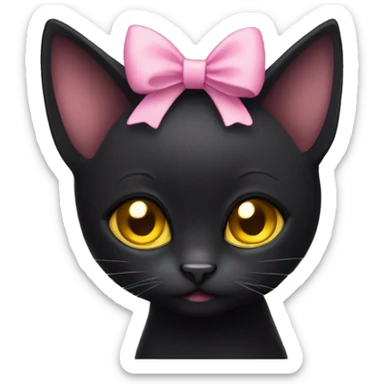 Cute small Black cat with gold yellow eyes and a pink bow on the right ear  sticker