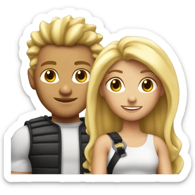 A couple. The guy is very muscular with spiky dirty blonde hair and the girl has long blonde hair  sticker
