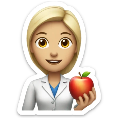 Female teacher with an apple sticker