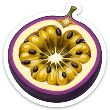 passion fruit, purple outer skin with yellow juicy flesh and black seeds sticker