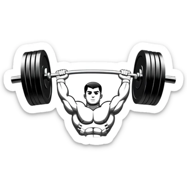Powerlifting emblem featuring a stylized barbell with heavy weights, bold and strong font, dynamic lines, and muscular silhouette. Clean, modern, and impactful design, suitable for representing the strength and power of the sport. Transparent background. sticker