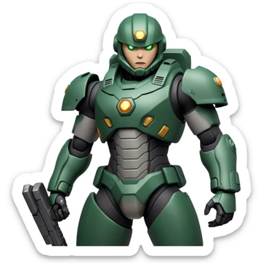 Cinematic Realistic StarCraft Terran Marine Portrait, captured in a dynamic, battle-ready stance, with every muscle defined beneath intricately detailed tactical armor in consistent dark green and grey. His steely eyes and resolute posture, rendered with dynamic, high-contrast lighting, exude raw power and relentless focus, high shine, evoking the epic spirit of a Terran Marine in combat. sticker