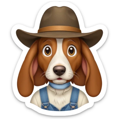 toothless hillbilly basset hound wearing a stetson and dungarees and has droopy eys sticker