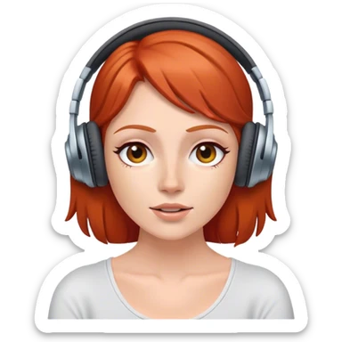Red head listening to music on wireless headphones  sticker