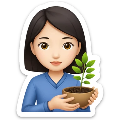 Asian girl planting in a seed sticker