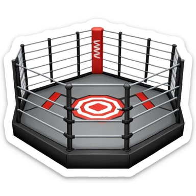 MMA cage arena object icon, octagon fighting cage with metal fence walls, padded corner posts, professional combat arena, 3D cartoon style, mobile game icon style, centered, clean background, no people, no text, no watermark
 sticker