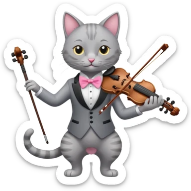 thin grey cat play violin, long full body, no tail sticker