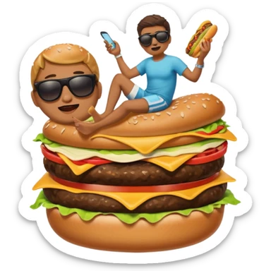 Poop surfing while eating a burger with sunglasses sticker