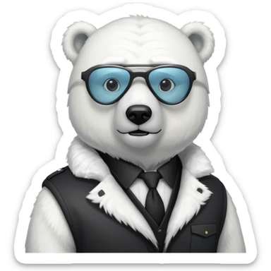 Make a humanoid polar bear with a secret agent outfit and dark black glasses sticker