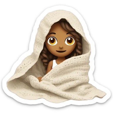 Girl inside a blanket doing crochet sticker