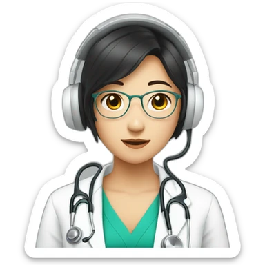 medical student asian girl listening a song sticker