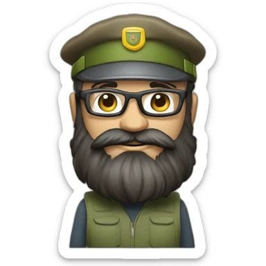 full body of an happy gardener face long dark beard and short dark hair with little transparent glasses and a army cap sticker