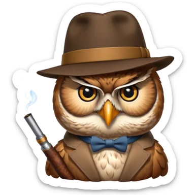 Owl smoking pipe with a fedora sticker