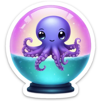 Kawaii colorful baby octopus in a moonlit globe sticker