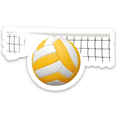 The background shows the stands filled with spectators, creating an energetic atmosphere of a volleyball match, with attention to detail on the equipment and the surrounding environment. A close-up of a volleyball on the court, with the net in focus and the court markings visible.  sticker