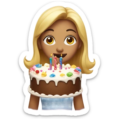 Girl blowing happy birthday cake sticker