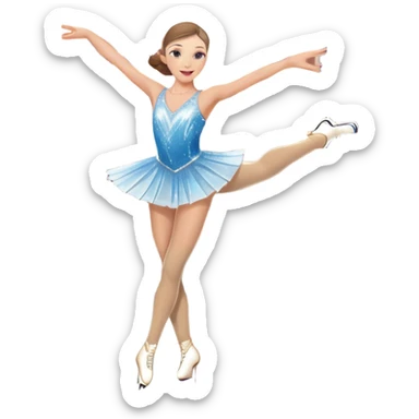 An icon featuring a graceful figure skater performing a spin on the ice. The background includes a grand ice rink palace with shining spotlights and cheering spectators in the stands. Transparent background highlights the elegance and artistry of figure skating sticker