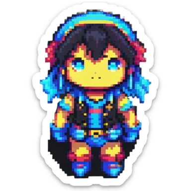 anime character in pixel art style with vibrant colors sticker