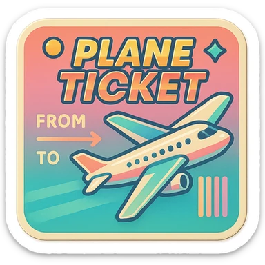 retro plane ticket, 1980s look, pastel colors, graphic elements sticker