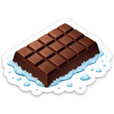 A piece of dark chocolate with visible sea salt crystals on top sticker