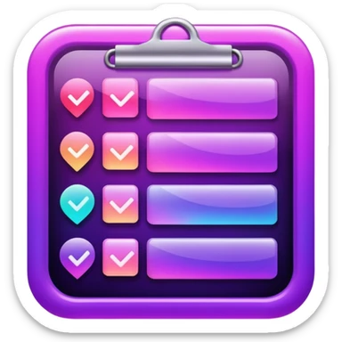 create a checklist in purple neon with mixed gradeient colour with bright shine sticker