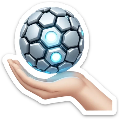 White skin hand holding a glowing AI core sticker