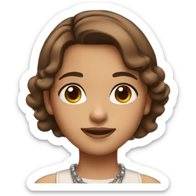 A girl with brown eyes brown short hair wearing necklace sticker