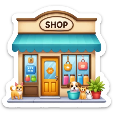 pet shop storefront with pet supplies sticker