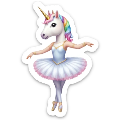 head and shoulders of an anthropomorphised female unicorn ballerina, straight on view, standard pose, clearly a unicorn, apple emoji style sticker