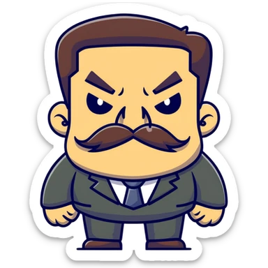 A cartoon angry boss character with a thick mustache, frowning face sticker