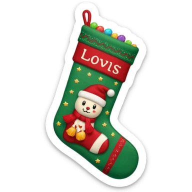 A cozy Christmas stocking full of vintage toys and candy sticker